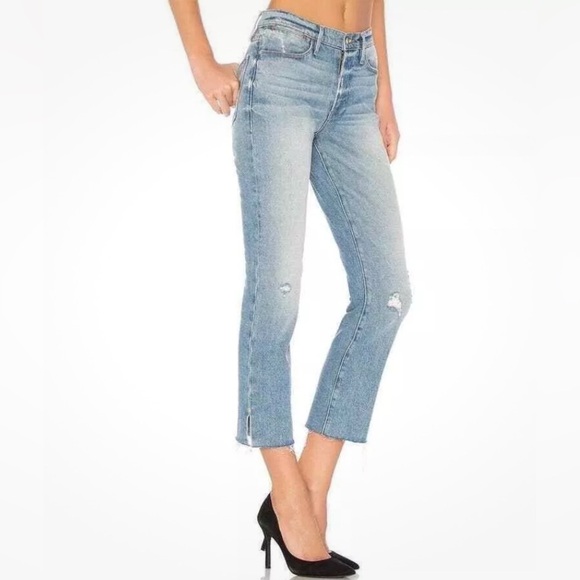 Frame Denim Denim - Frame Le High Straight In Surrey Jeans Raw Hem Edge Slit Ankle Size 25
